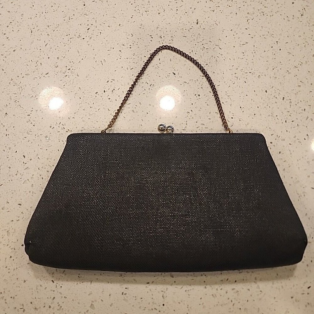 Vintage HL 50’s Black Clutch Purse Chain Clasp Classic Dressy Evening Wedding